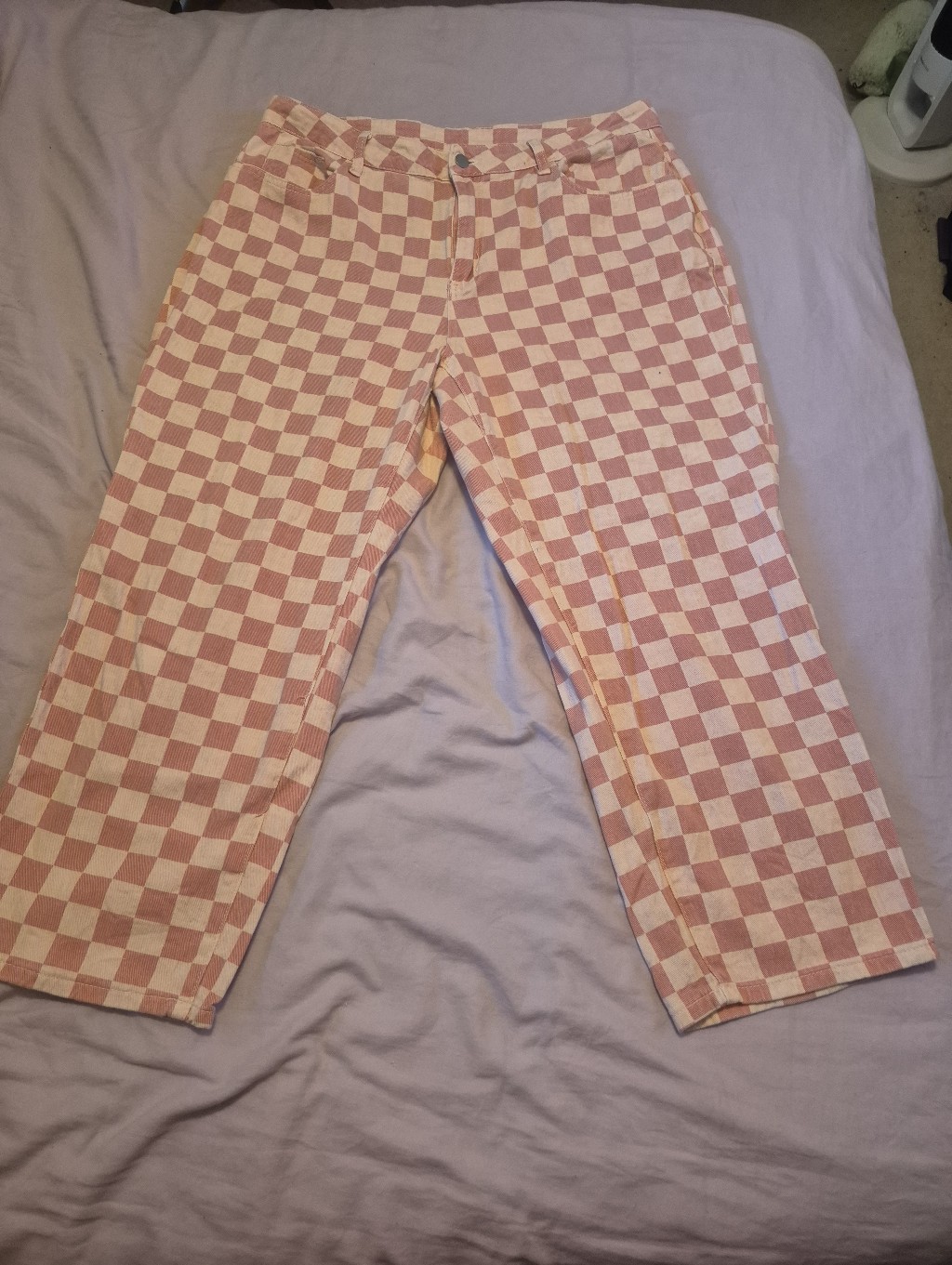 Shein Pink And White Checkered Cropped Pants